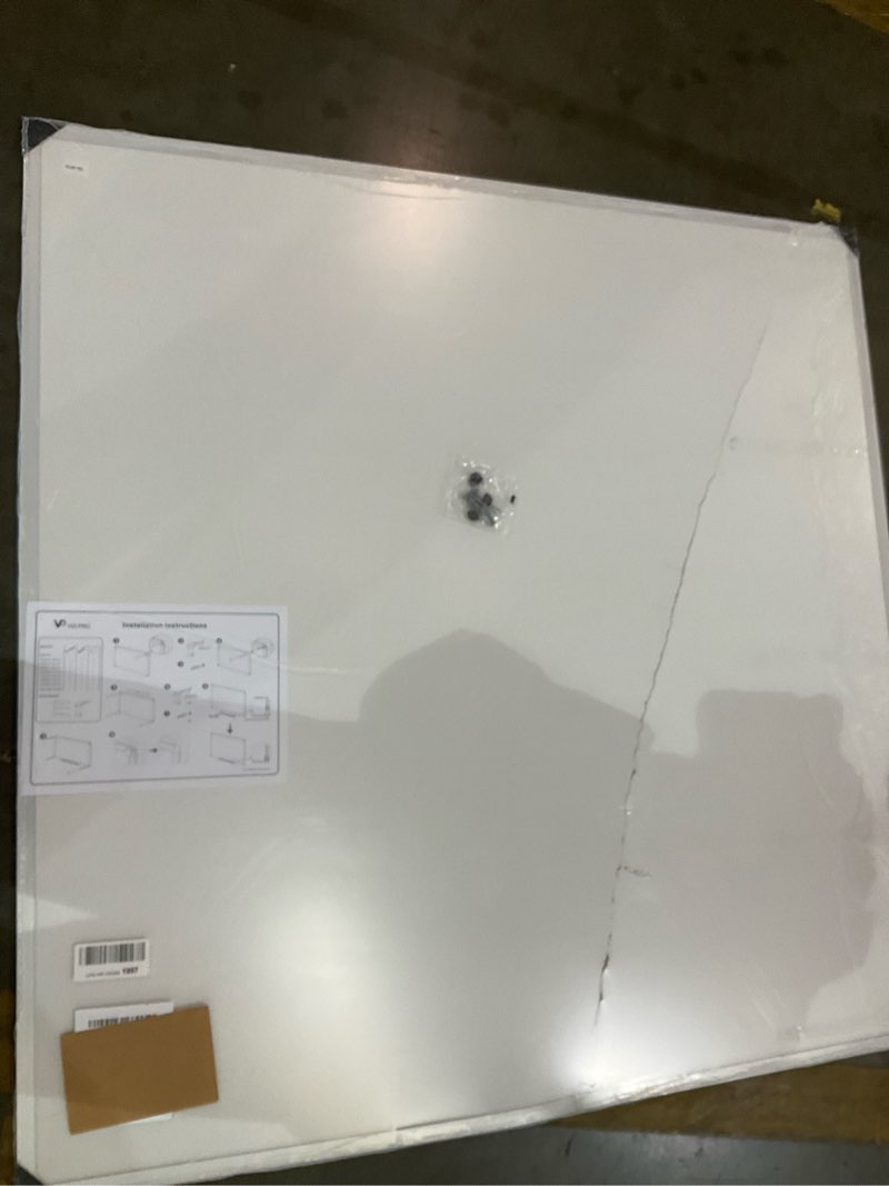 Condition photo showing As Is for viz-pro cork bulletin board, 48 x 48 inches, wall-mounted corkboard with silver aluminium frame for school, office, and home 4' x 4'