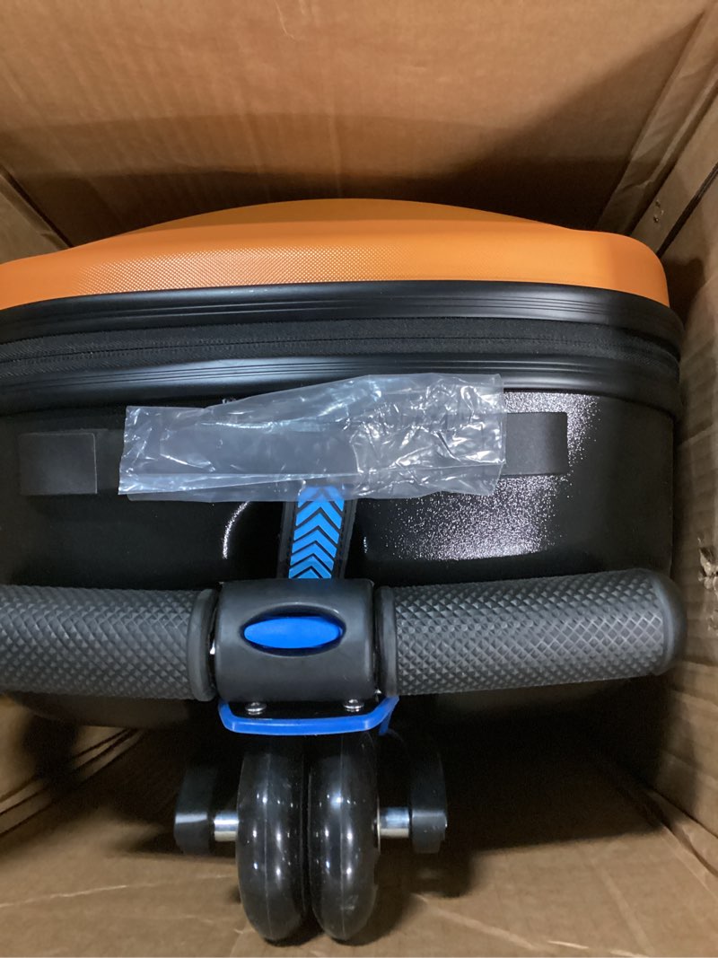 Condition photo showing Good Condition for scooter luggage for kids & adults? hardside ride on suitcase for kids ages 4-15 multifunctional lightweight foldable carry on luggage with wheels ride on for children teenagers?orange? orange 20"