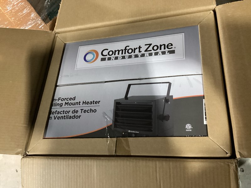 Condition photo showing Good Condition for Comfort Zone Hard-Wired Ceiling Mount Garage Electric Space Heater, Fan-Forced, 5,000 watt, 240 volt, Overheat Protection, Thermal Cut-Out Switch, Ideal for Workshop & Garage, ETL Compliant, CZ220BK 5,000-Watt Black