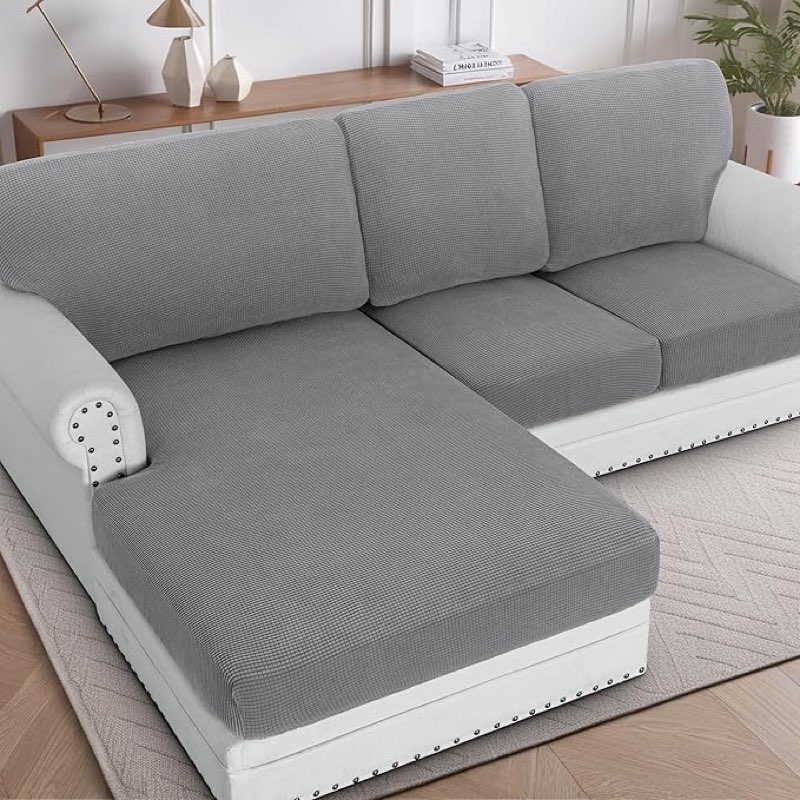 h.versailtex velvet stretch sectional couch covers 3 pieces sofa seat cushion covers l shape separate cushion couch cover for both left/right sectional couch (large sofa 2 seater + 1 chaise, taupe) 2 seater + chaise taupe