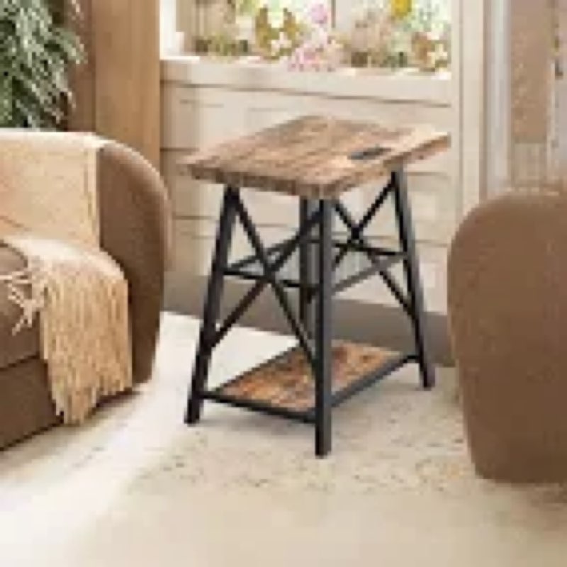 Stokesvale Tall End Table Nightstand with 2 USB Ports, 2 Power Outlets, and 2 Storage Shelves