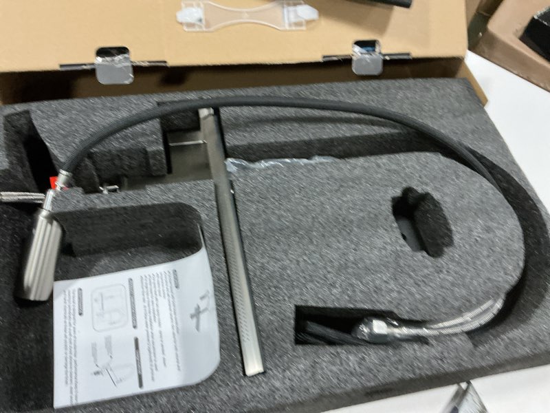 Condition photo showing Good Condition for MBILLION Waterfall Kitchen Faucet with Pull Down Sprayer Brushed Nickel,Stainless Steel,4 Mode,Single-Hole,Single Handle Built-in Shelf,360° Rotation Commercial Farmhouse RV Bar Kitchen Sink Faucet Brushed Nickel 4 Function Knob