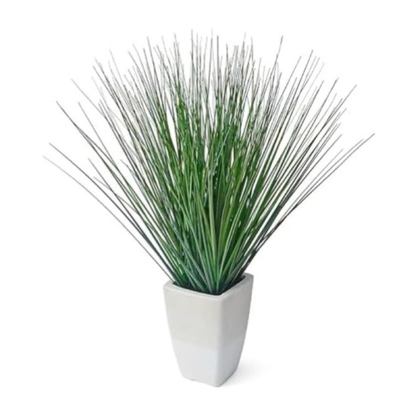 Elements Artificial Grass Plant in White Ceramic Pot, Realistic Look and Feel