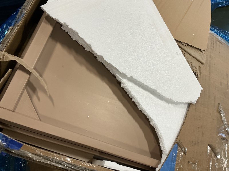 Condition photo showing As Is for Alaterre Furniture Lucca Bathroom Vanity - Freestanding Cabinet Without Sink - 60 Inch Wood Bathroom Vanity with Soft-Close Doors and Three Drawers - for Double Sink Cabinet (Natural)