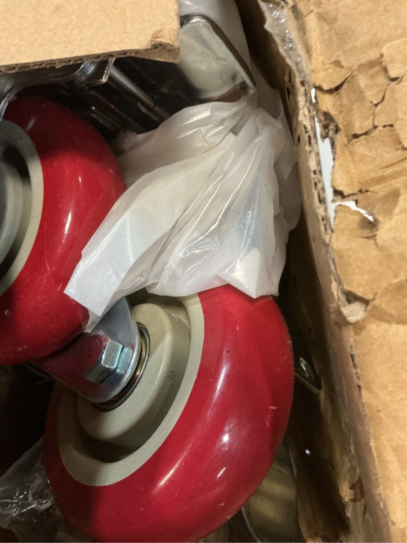 Condition photo showing New/Like New for caster wheels 4 inch, heavy duty caster set of 4, swivel castor wheel with dual locking brakes, silent polyurethane (pu) wheels, 360° rotation, for furniture and workbench, load 2600lbs 4-inch red