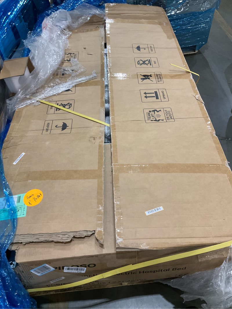 Condition photo showing As Is for premium 3 function full electric hospital bed, icu electric medical bed with bed tray, 5" lockable casters and foam mattress for home hospital use 3 function hospital bed