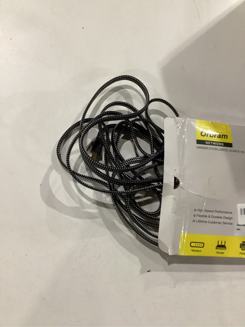Condition photo showing Good Condition for orbram cat 8 ethernet cable 15 ft, nylon braided high speed heavy duty network lan patch cord, 40gbps 2000mhz sftp rj45 flat internet cable shielded in wall, indoor&outdoor for modem/router/gaming/pc black 15ft