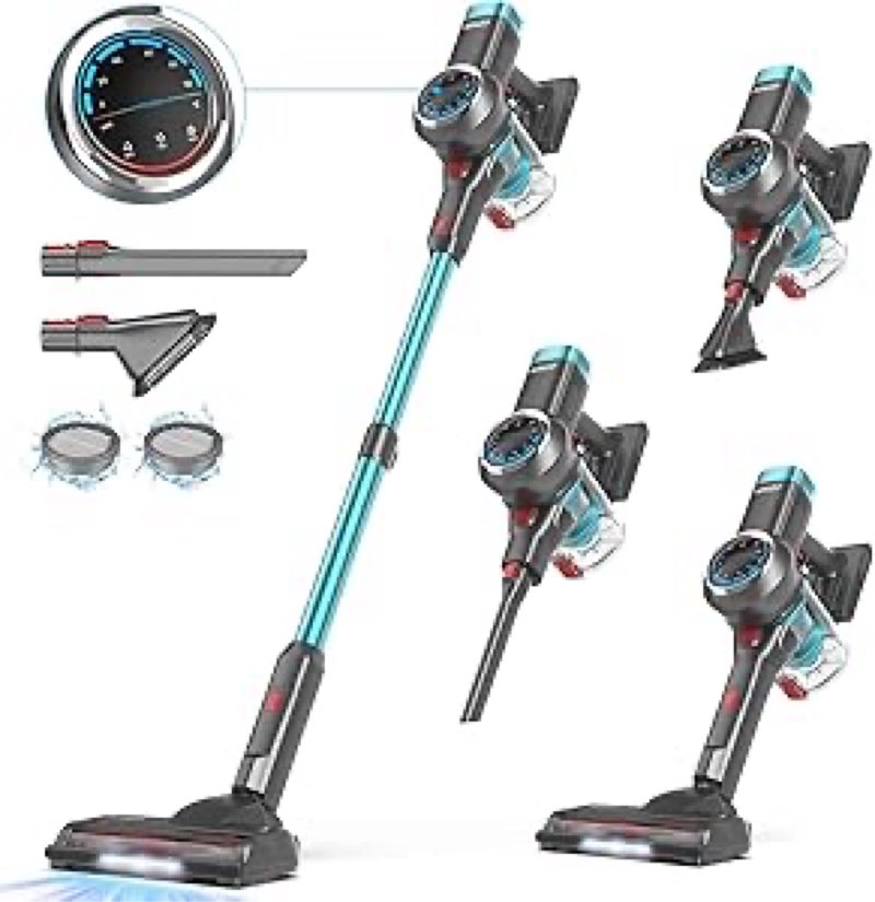 Cordless Vacuum Cleaner, 550W/45Kpa/65Mins Vacuum Cleaners for Home, Self-Standing Stick Vacuum with LED Display, Rechargeable Cordless Vacuum, Lightweight for Carpet, Pet Hair, Hardwood Floor