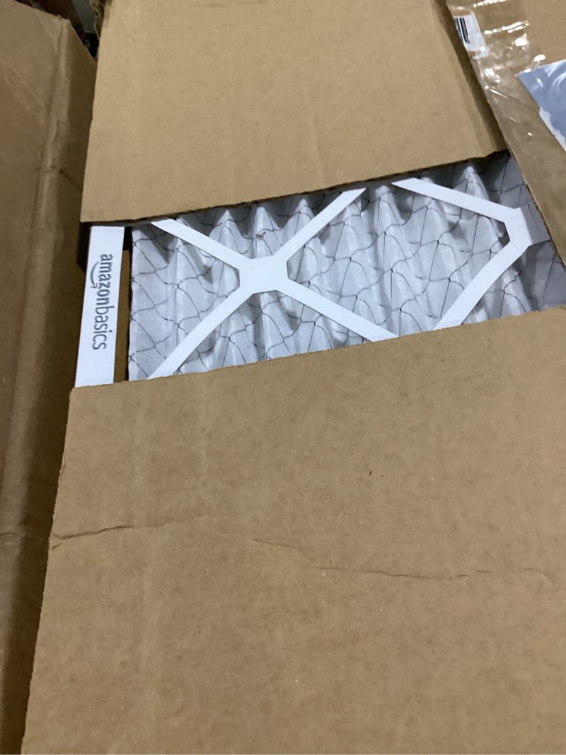 Condition photo showing As Is for amazon basics 20x25x1 air filter 6-pack, merv 8 ac furnace filters, removes dust, electrostatic, allergy control (actual size: 19.75" x 24.75" x 0.75") 20x25x1 merv 8
