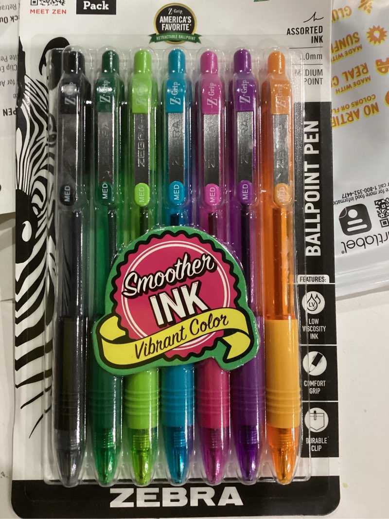 Condition photo showing New/Like New for Zebra Pen Z-Grip Retractable Ballpoint Pen, Smooth-Flowing Assorted Fashion Colors, 1.0mm Medium Point, School Supplies, Teacher Supplies and Office Supplies, 7-Pack (22276) Assorted Fashion A 7