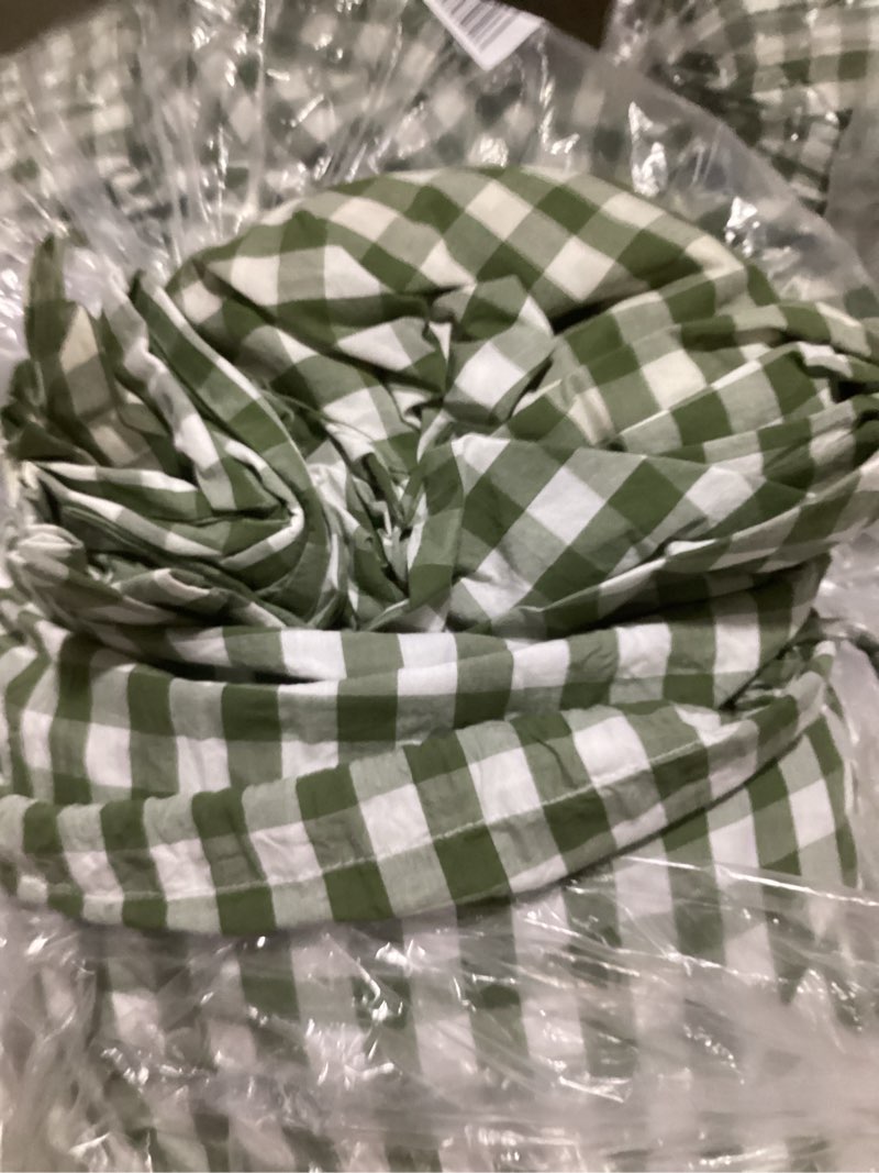 Condition photo showing As Is for classic organic percale gingham sheet set, cal king, olive