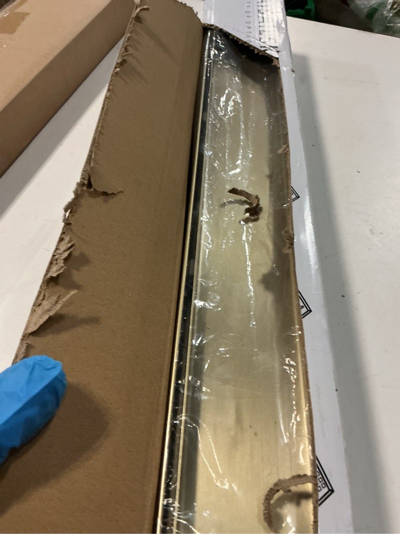 Condition photo showing Good Condition for Linear Shower Drain ?with Tile Insert Panels ?24 Inch Brushed Gold 304 Stainless Steel Rectangle Shower Floor Drain?with Hair Catcher, Adjustable Feet 24inch Brushed Gold