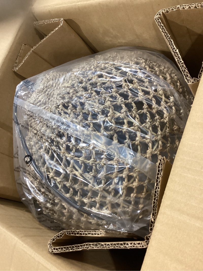 Condition photo showing As Is for farmhouse rattan pendant lights 13.8" wicker hand-woven chandelier rustic round seagrass hanging light fixture for kitchen island bedroom hallway entry living room dining coffee bar coffee-a