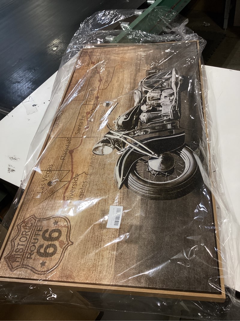 Condition photo showing Good Condition for framed motorcycle canvas wall art - historic route 66 retro vehicle pictures for men boys bedroom wall decor modern motorcross canvas print artwork home office wall decoration 20" x 40" vintage motorcycle journey framed 40"l x 20"w