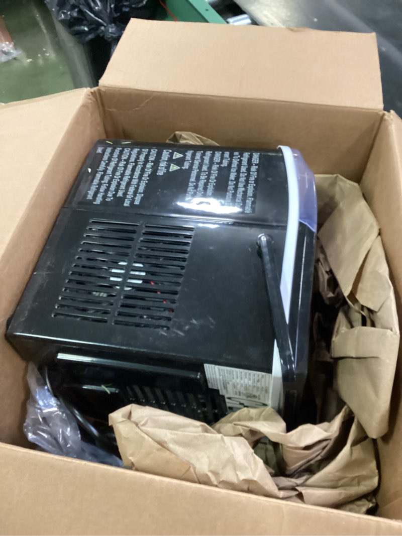 Condition photo showing As Is for Sweetcrispy Countertop Ice Maker Machine, Portable Self-Cleaning Ice Machine with Ice Scoop, Basket and Handle, 9 Cubes in 6 Mins, 26.5lbs/24Hrs, 2 Sizes of Bullet Ice for Home Kitchen, Coal Black Black with Handle