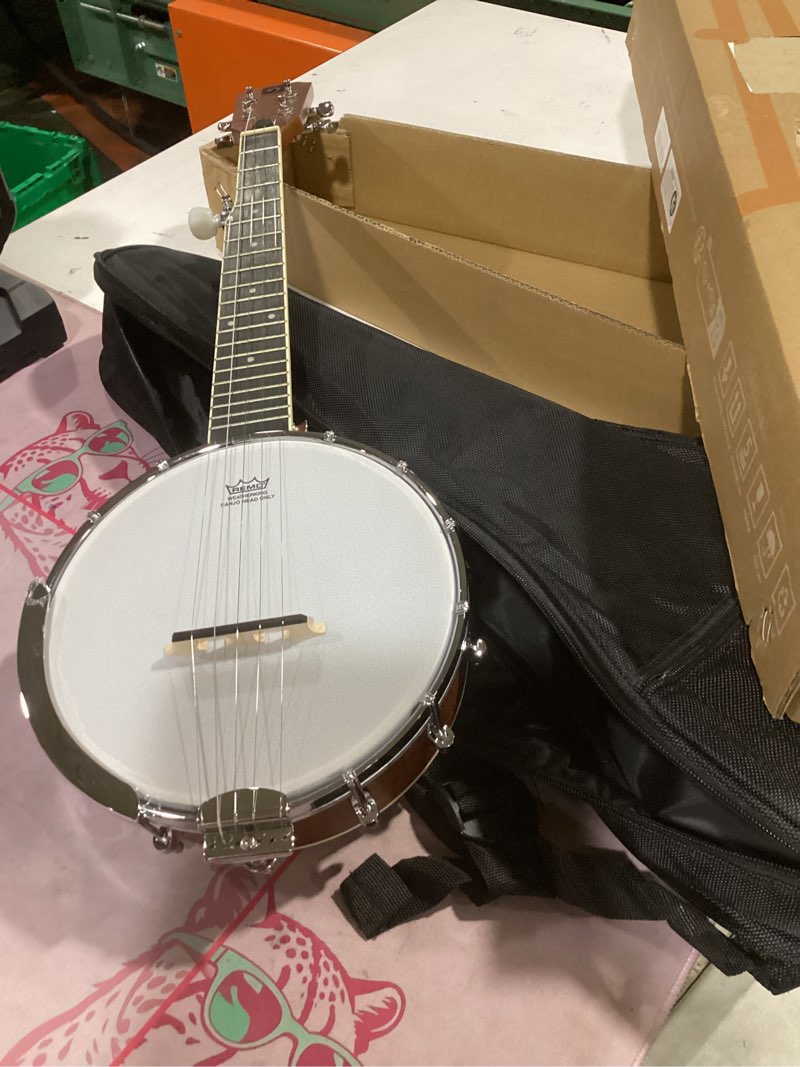 Condition photo showing New/Like New for (banjo only)vangoa banjo 5 string mahogany open back banjo with resonator, remo drum head, geared 5th string beginner kit with manual, full size left-hand full size banjo