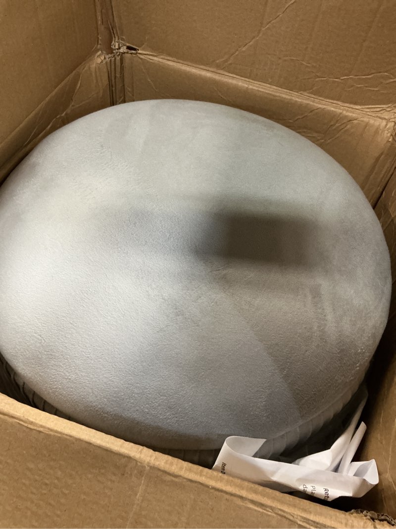 Condition photo showing As Is for CAROLMADE Set of 2 Round Ottoman with Storage, Upholstered Vanity Stool Support 300lbs Multifunctional Coffee Table Ottoman Velvet Foot Rest Stool or Living Room Bedroom (Grey) Velvet-grey