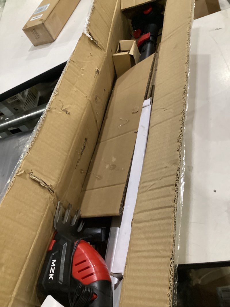 Condition photo showing Good Condition for (not tested)mzk 2-in-1 20v pole mini hedge trimmer & grass shear, 13ft reach, electric hedge trimmer with extension pole, multi-angle (1 battery and charger included) (13ft) red 1 battery
