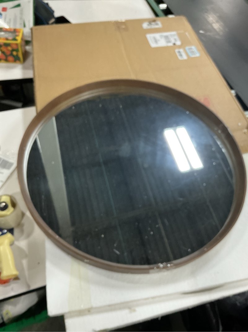 Condition photo showing As Is for MAGFLERUM Round Wood Mirror 30 Inch, Wall-Mounted Circle Mirrors, Suitable for Entrance, Bedroom, Living Room, Hallway, Bathroom, Vanity (Brown) Brown 30"L x 30"W