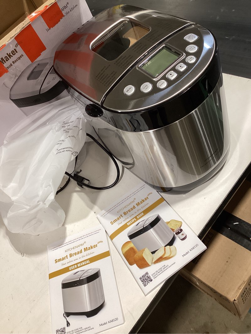 Condition photo showing New/Like New for kitchenarm 29-in-1 smart bread machine with gluten free setting 2lb 1.5lb 1lb bread maker machine with homemade cycle - stainless steel breadmaker with recipes whole wheat bread making machine 29 programs - 3 loaf sizes - 3 crust colors stainless steel