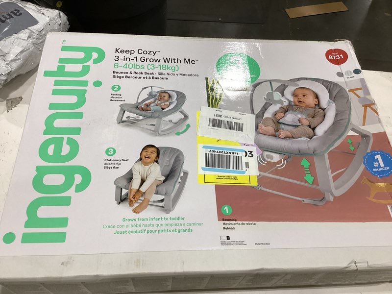 Condition photo showing New/Like New for Ingenuity Keep Cozy 3-in-1 Grow with Me Vibrating Baby Bouncer, Seat & Infant to Toddler Rocker, Vibrations & -Toy Bar, 0-30 Months Up to 40 lbs (Weaver)