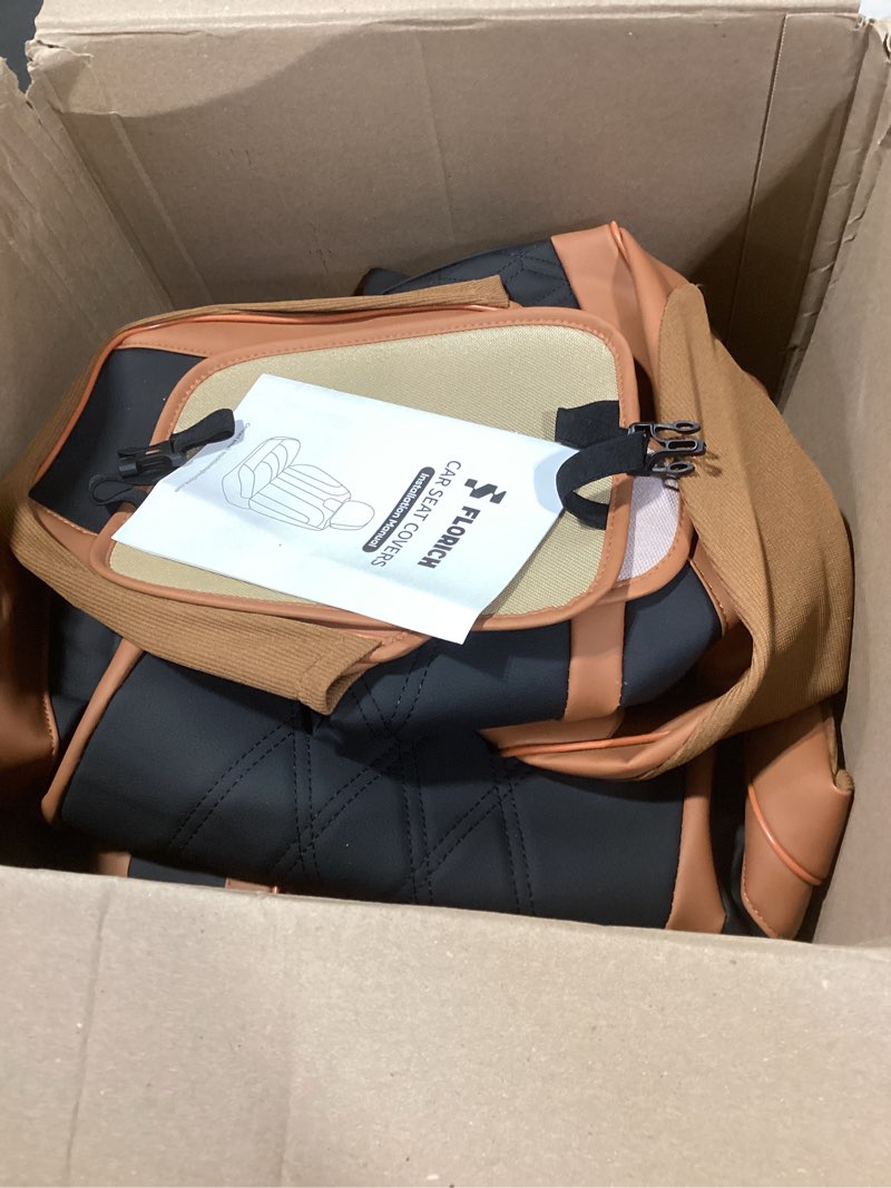 Condition photo showing Good Condition for florich seat cover automotive seat covers 5 seats leather car seat covers full set waterproof front and back seat cushion interior cover accessories universal fit for most car truck suv, brown&black brown&black fullset