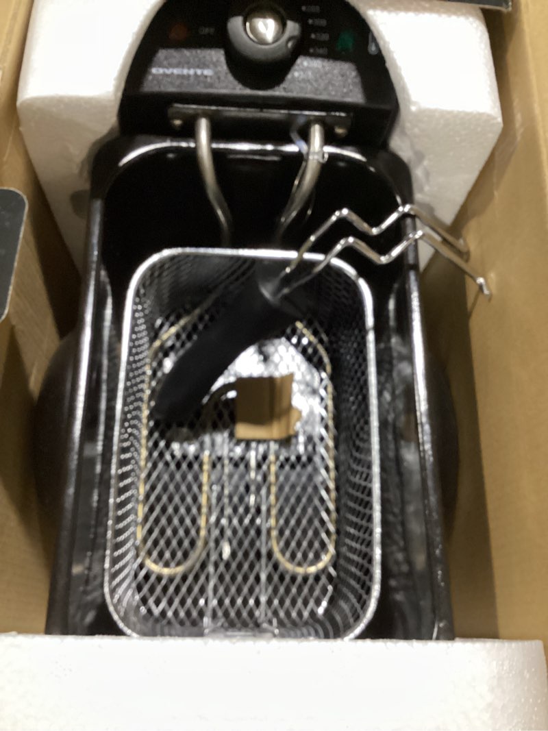 Condition photo showing Good Condition for ovente electric deep fryer 2 liter capacity, 1500 watt lid with viewing window and odor filter, adjustable temperature, removable frying basket and easy to clean stainless steel body, silver fdm2201br fdm2201br - silver