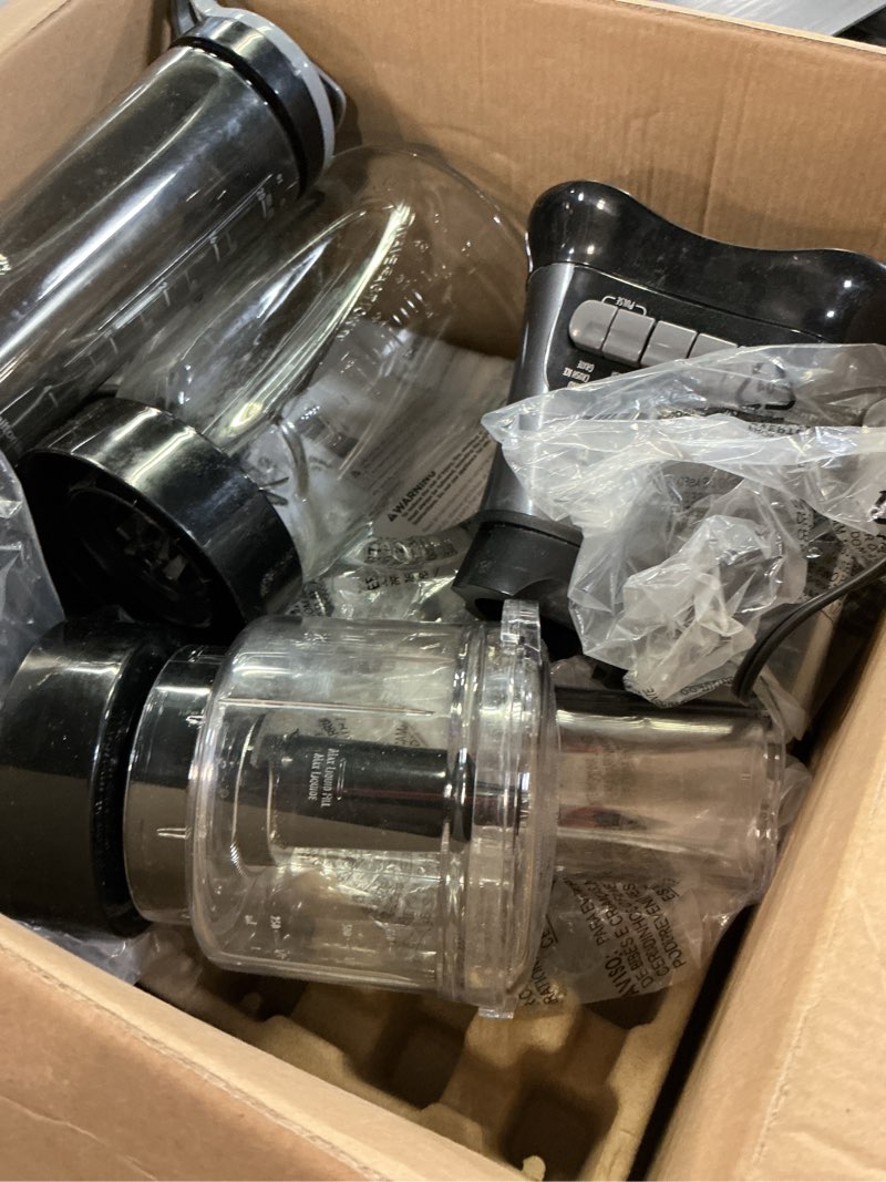 Condition photo showing As Is for Hamilton Beach Blender for Shakes and Smoothies & Food Processor Combo, With 40oz Glass Jar, Portable Blend-In Travel Cup & 3 Cup Electric Food Chopper Attachment, 700 Watts, Gray & Black (58163)