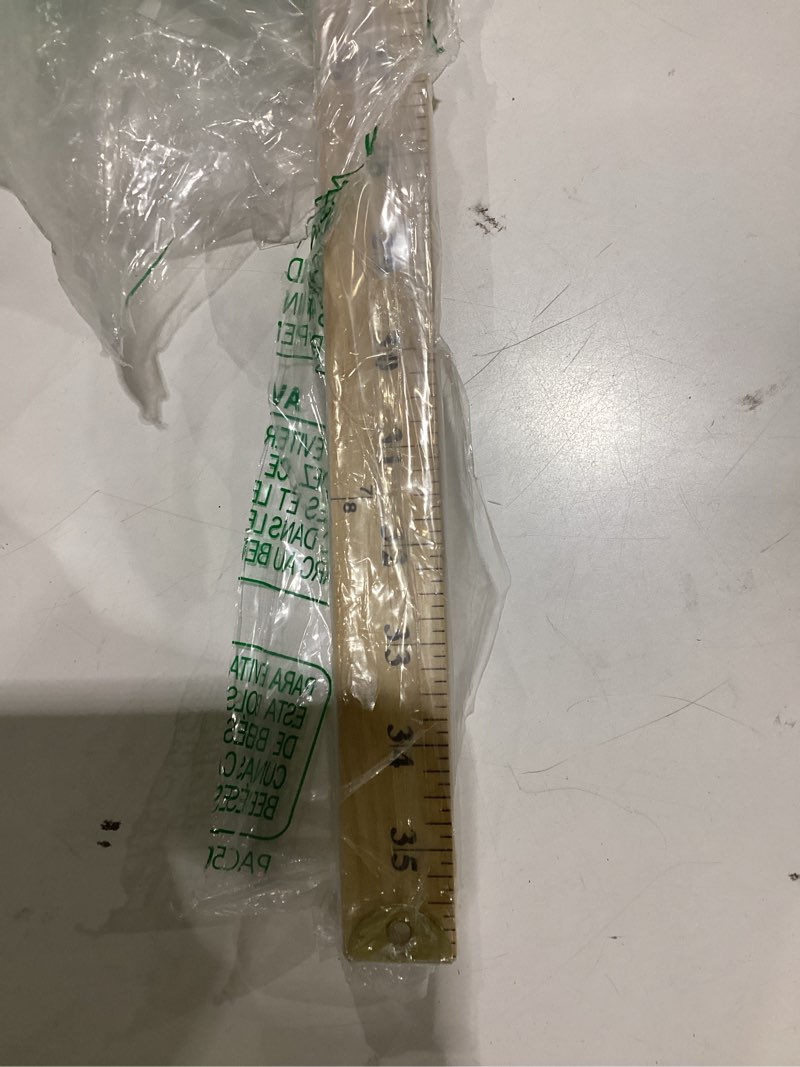 Condition photo showing As Is for westcott 10425 wooden yardstick with brass ends and hang holes, clear lacquer finish each