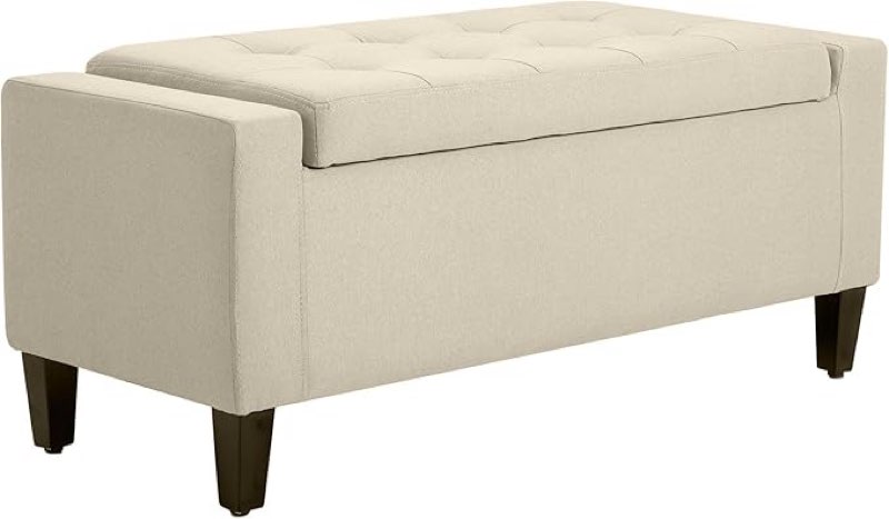 HOMCOM 36" Ottoman with Storage, Storage Ottoman Bench with Lift Top and Rubberwood Legs, Linen Upholstered Entryway Seat with for Living Room, Bedroom, Holds up to 330 lb, Beige
