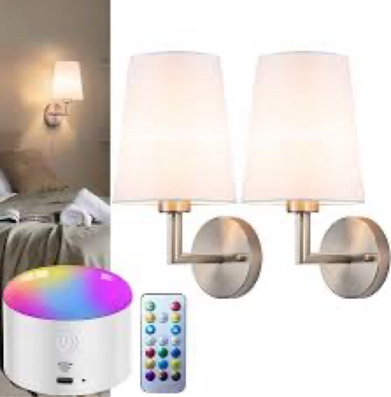 CMTDRE Battery Operated Wall Sconces Set of 2, Wireless Dimmable LED Wall Lights with 10000mAh Recha