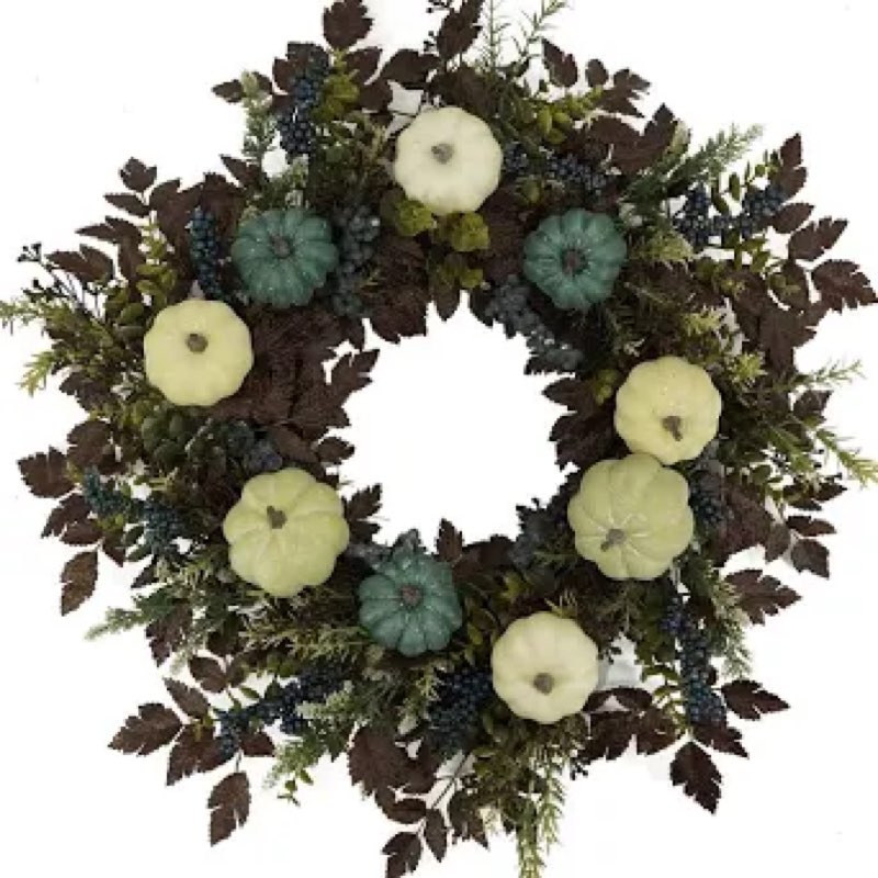 AMF0RESJ Fall Wreaths for Front Door 24" Thanksgiving Autumn Wreath with Pumpkins,Cimicifuga Plant L