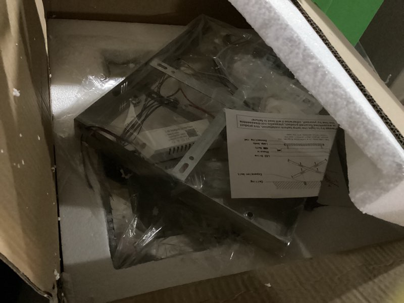 Condition photo showing As Is for 22" Square Crystal Chandelier Modern Crystal Ceiling Light 4 Lights Led Flush Mount Ceiling Light for Living Room Bedroom Kitchen (Dimmable)