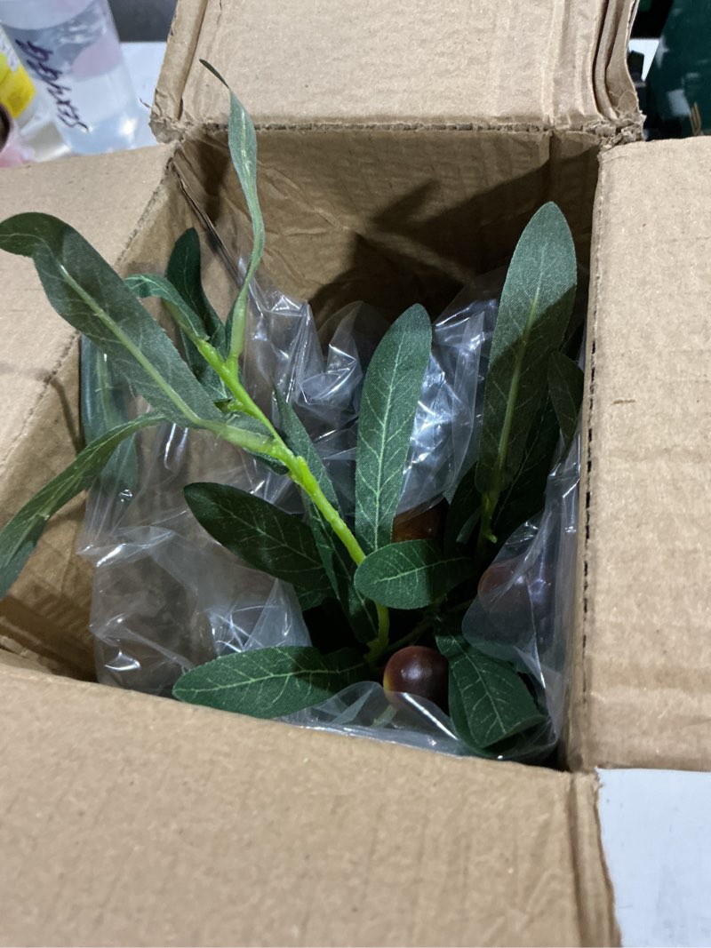 Condition photo showing Good Condition for indoor fake olive plant 12 inch faux silk leaves with black rustic planter medium size perfect artificial olive fruits with realistic trunk and lifelike stems for home and office decor plant a