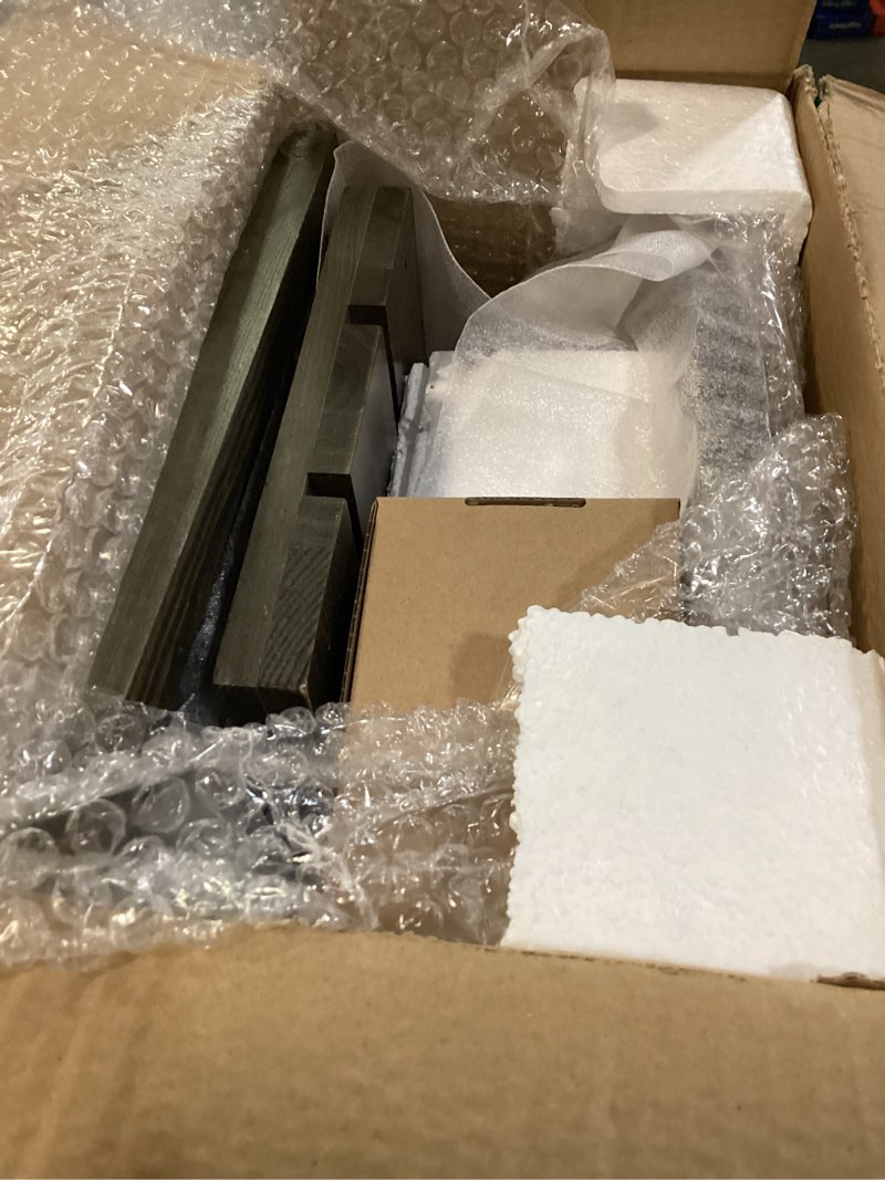 Condition photo showing Good Condition for MyGift Wall Mounted Vintage Gray Wood Entryway Bulletin Board Combo Set with Chalkboard, Cork Board, 2 Storage Display Shelves and 3 Key Hooks, Family Command Center Wall Organizer