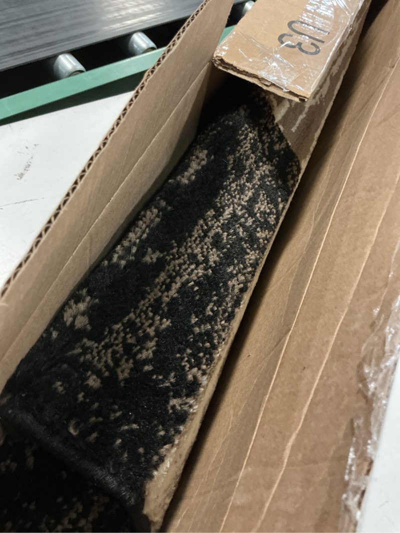 Condition photo showing Good Condition for superior indoor area rug, jute backed, modern geometric patchwork floor decor for bedroom, office, living room, entryway, hardwood floors, rockwood collection, 3' x 5', chocolate a chocolate 3' x 5' (rectangular)
