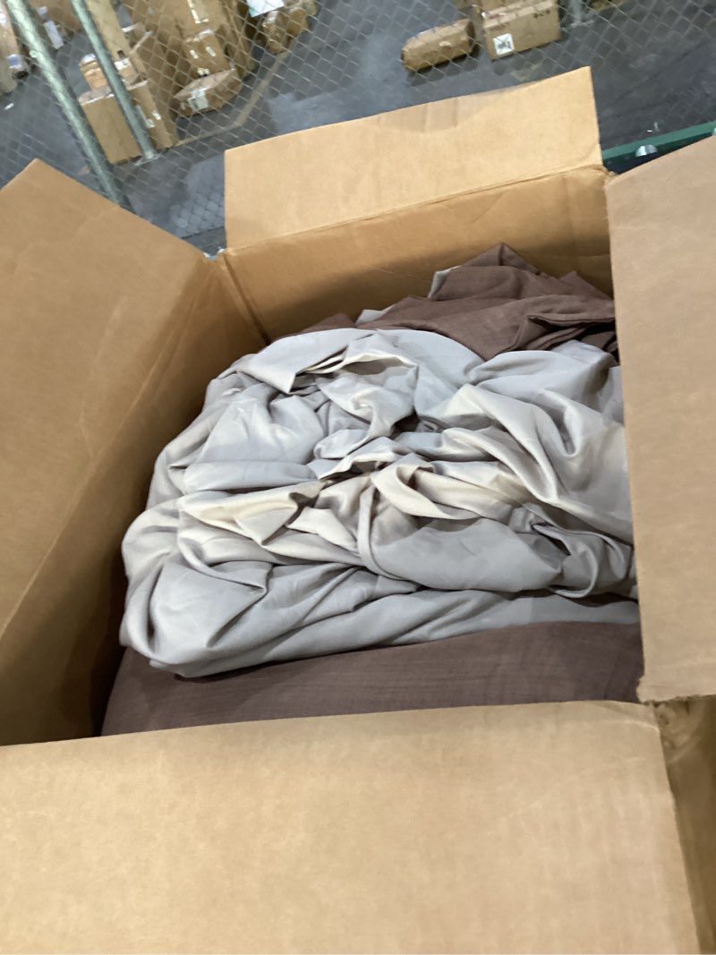 Condition photo showing As Is for king size comforter set - 7 pieces brown bedding set textured bed in a bag | farmhouse bedding, soft all season bed set with comforter, sheets, pillowcases & shams