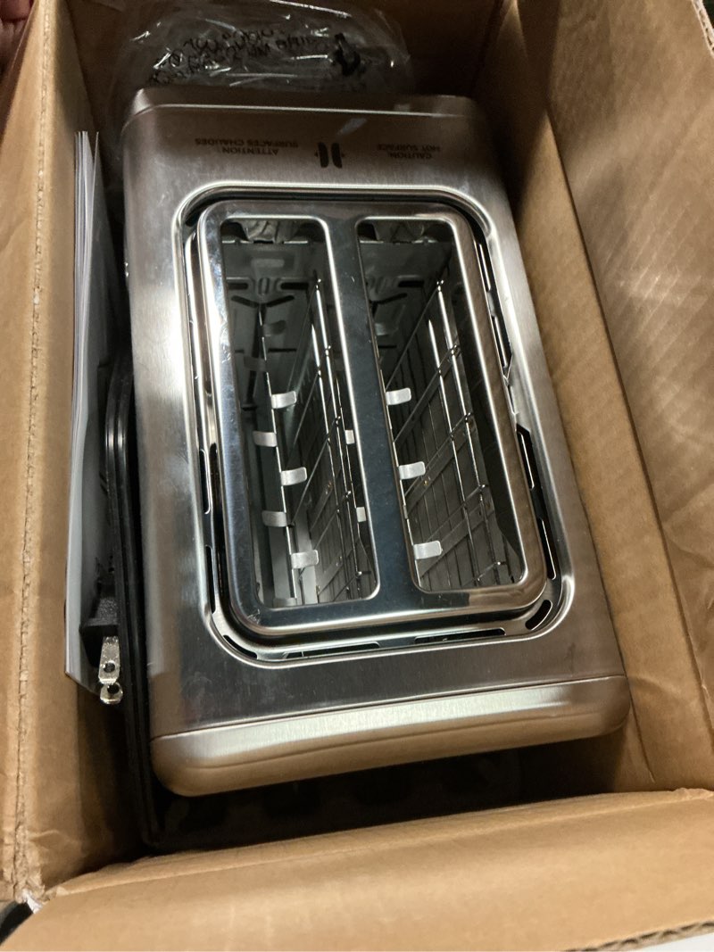 Condition photo showing Good Condition for toaster 2 slice with touchscreen, 1.5" wide slots & memory recall | 900w stainless steel smart digital toasters | 6 shade settings for bagels & thick bread | defrost reheat single-slice mode grey + black 2 slots 2 slice