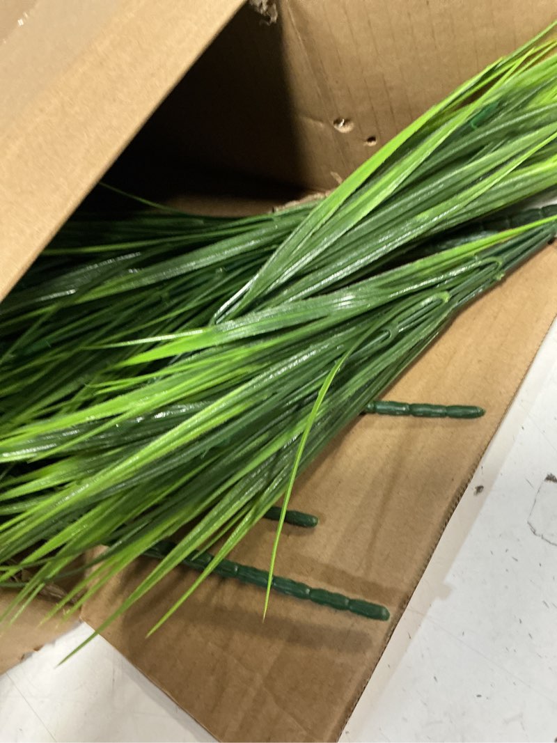 Condition photo showing Good Condition for alyptus artificial grass outdoor 12 bundles fake plants outside green onion faux greenery shrubs for front porch planters pot décor for outdoors (grass)