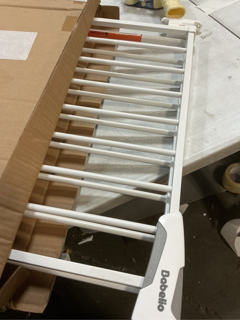 Condition photo showing As Is for Babelio Baby Gate for Stairs, Kitchen & Doorways, 26-43" W 28" H No Bottom Bar| Easy Installation| One-Handed Operation| Auto-Close| Hardware Mount (Drill Needed) Safety Dog/Pet Gate Indoor (White)