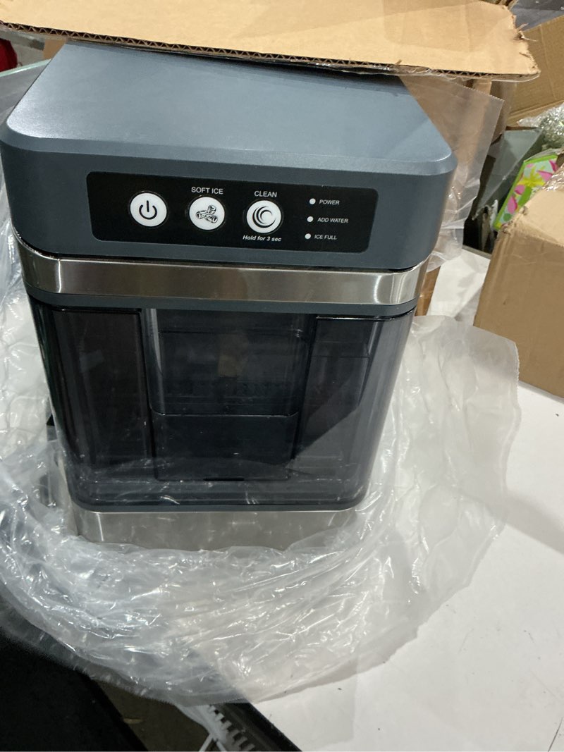 Condition photo showing As Is for nugget ice maker, 44lbs/24h with 0.8 gallon tank, soft chewable pellet ice ready in 5min portable ice machine, stainless steels ice makers countertop self-cleaning for kitchens/home/office/bar
