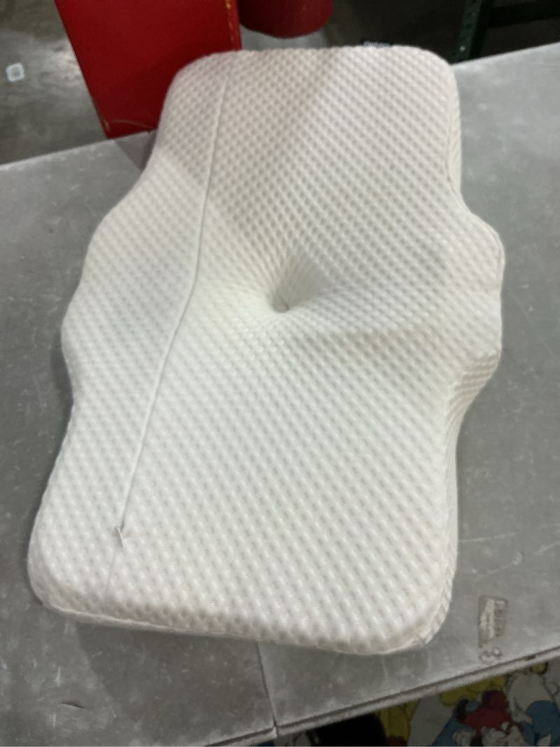 Condition photo showing As Is for cervical pillow for neck pain relief, hollow design odorless memory foam pillows with cooling case, adjustable orthopedic bed pillow for sleeping, support for side back sleepers queen(25.5*16.5*5.2/4.1 inches) white