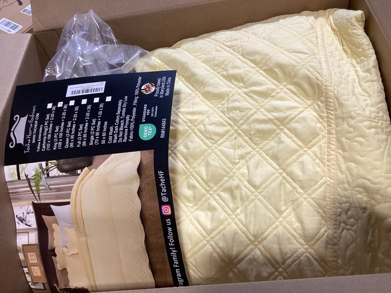 Condition photo showing Good Condition for tache 3 piece quilted solid yellow buttercup puffs bedspread set, king king yellow