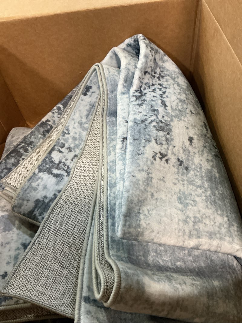 Condition photo showing As Is for adare blue 2 ft. x 7 ft. painterly polyester area rug