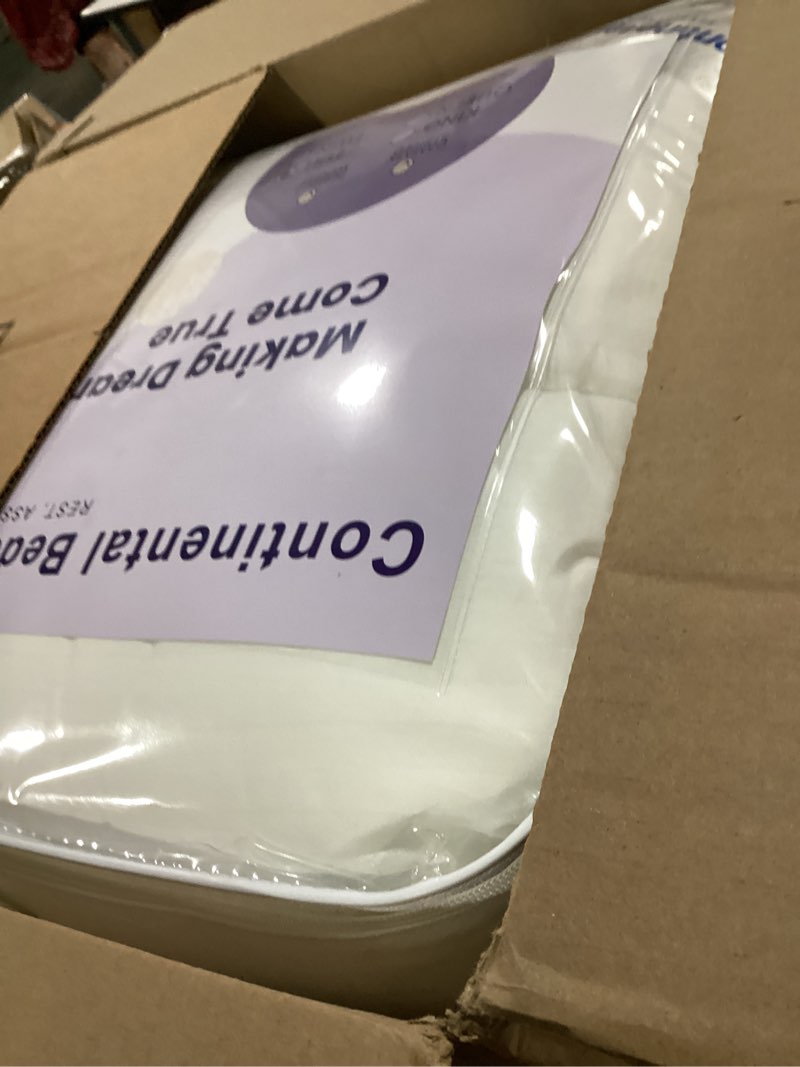 Condition photo showing New/Like New for continental bedding affinity down alternative comforter, 100% cotton 300 thread count shell, all season duvet insert, box stitch quilted, down like fill, twin full queen king full white