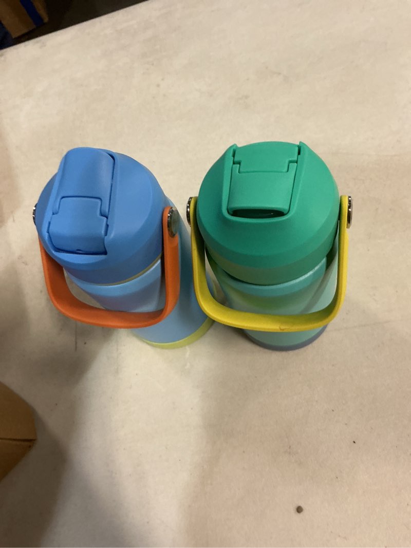 Condition photo showing Good Condition for 12oz kids water bottle 2 pack, stainless steel insulated water bottle for kids, toddler cup with straws leak-proof, kids water bottles for school boys girls, bpa free, twilight green+sky 2-piece set