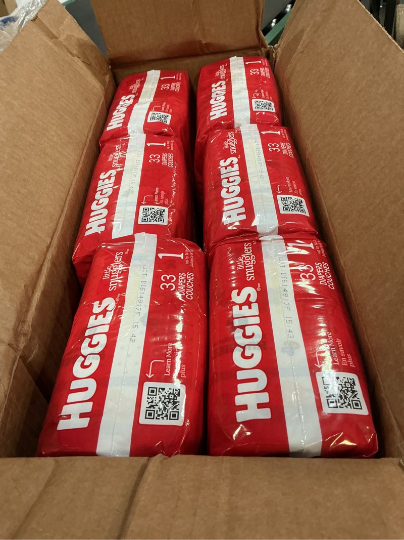 Condition photo showing New/Like New for Huggies Size 1 Diapers, Little Snugglers Diapers, Size 1 (8-14 lbs), 198 Count (6 Packs of 33), Packaging May Vary Size 1 198