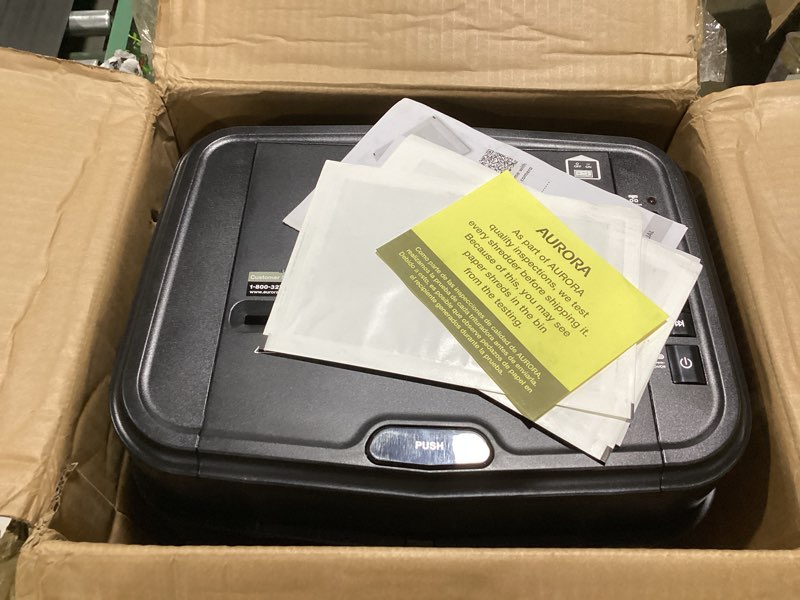 Condition photo showing As Is for aurora au120ma 120-sheet auto feed high security micro-cut paper shredder / 30 minutes (black) 120-sheet autofeed microcut (black)