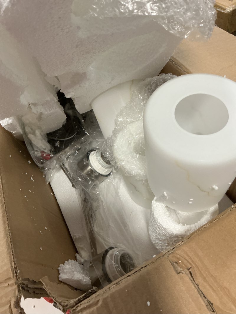 Condition photo showing Good Condition for Mieloxiy 3-Light Bathroom Light Fixtures, Modern Vanity Lights, Brushed Nickel Metal Wall Lamp with White Marble Glass for Bathroom, Mirror, Living Room, Bedroom, Cabinet, Porch, Hallway, E26 Base Brushed Nickel 3-Light