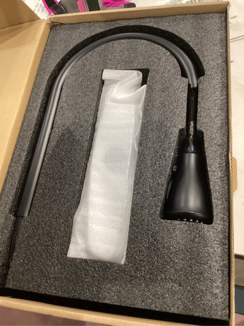 Condition photo showing Good Condition for Matte Black Kitchen Faucet with Glass Rinser, Pull Down Sprayer with 3 Water Modes, Single Handle Stainless Steel Kitchen Sink Faucet with Deck Plate, Modern High Arc Design